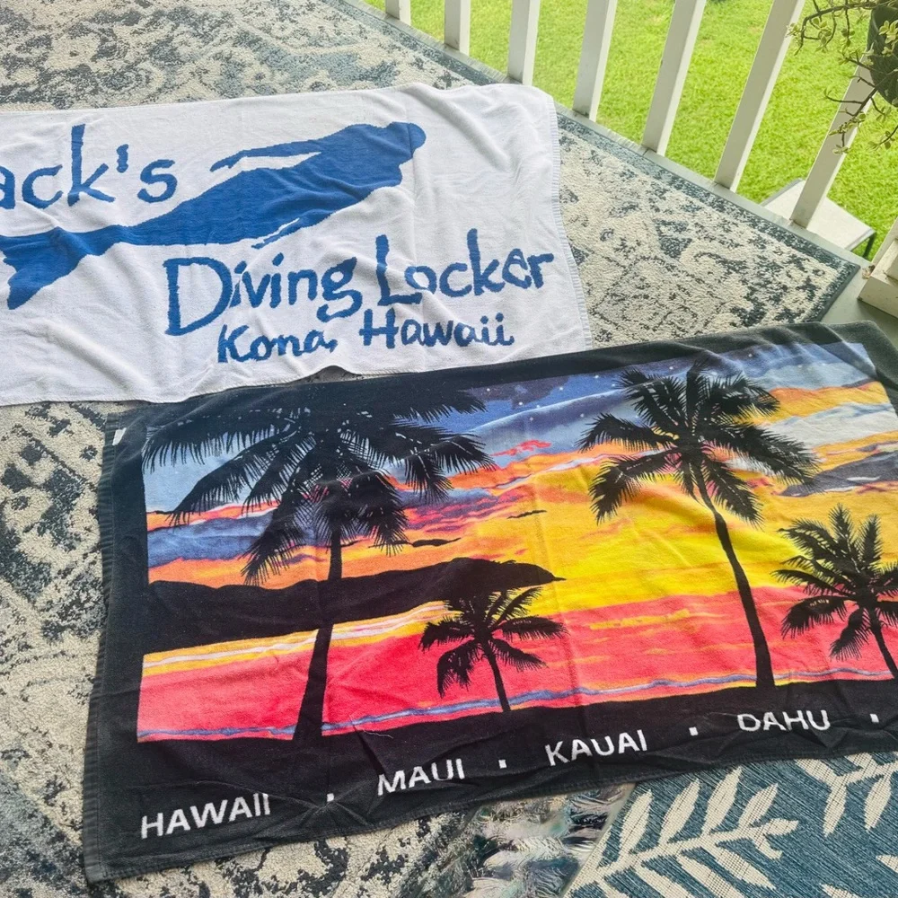 Vintage Kona Hawaii Diving & Multicolor Beach Towel Set